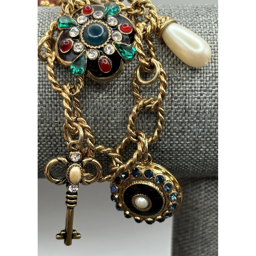 Vintage Carolee 80s Gripoix Style Etruscan Mogul Charm Bracelet Faux Pearl